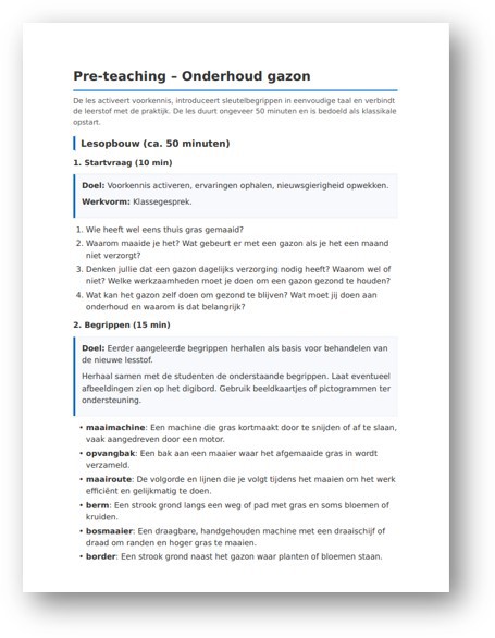 Voorbeeld pre-teaching niveau 2