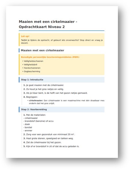Voorbeeld stappenplan niveau 2